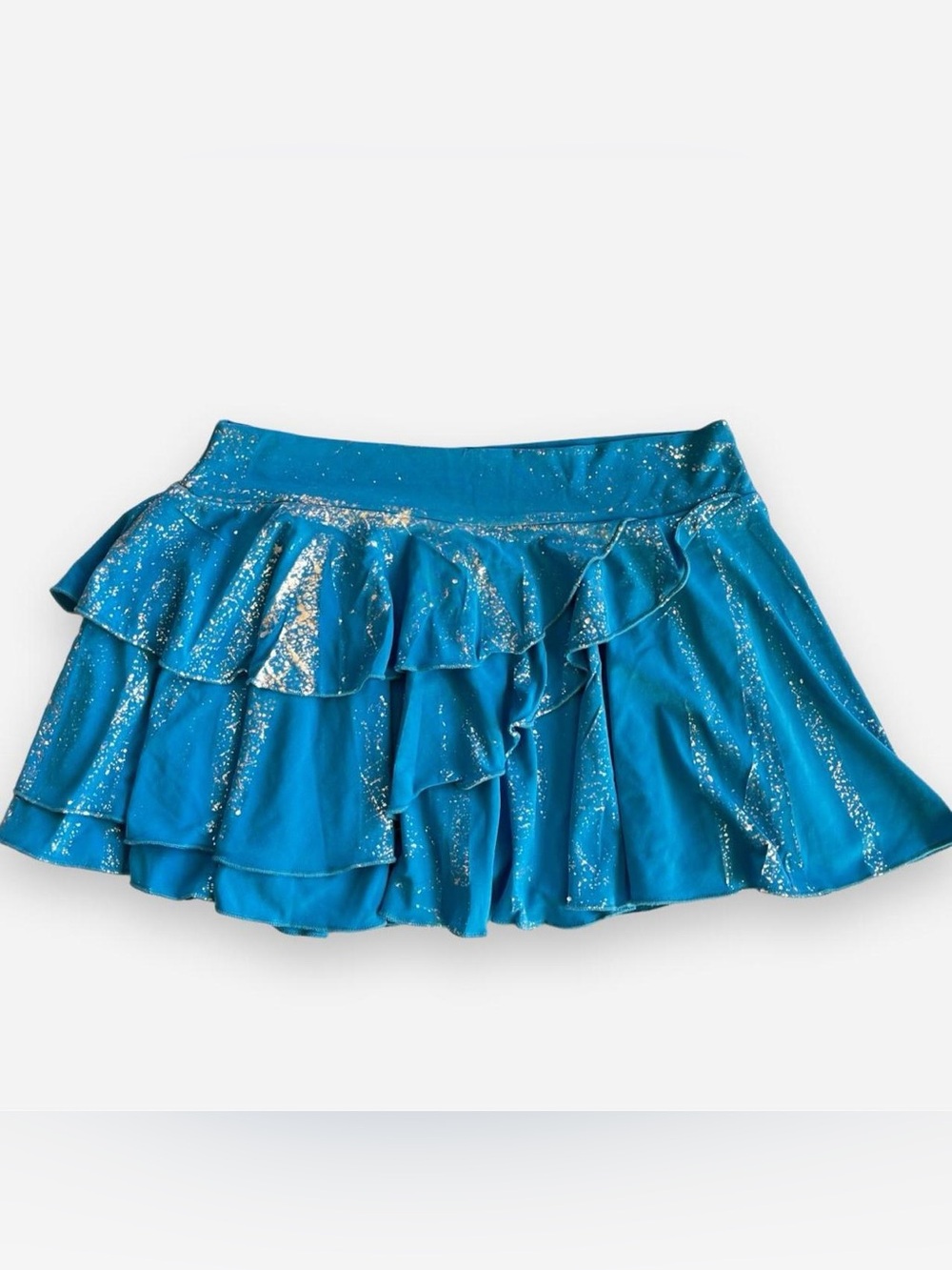 Y2K Blue & Silver Splatter Ruffled Mini Dance Skirt Topping Juniors medium